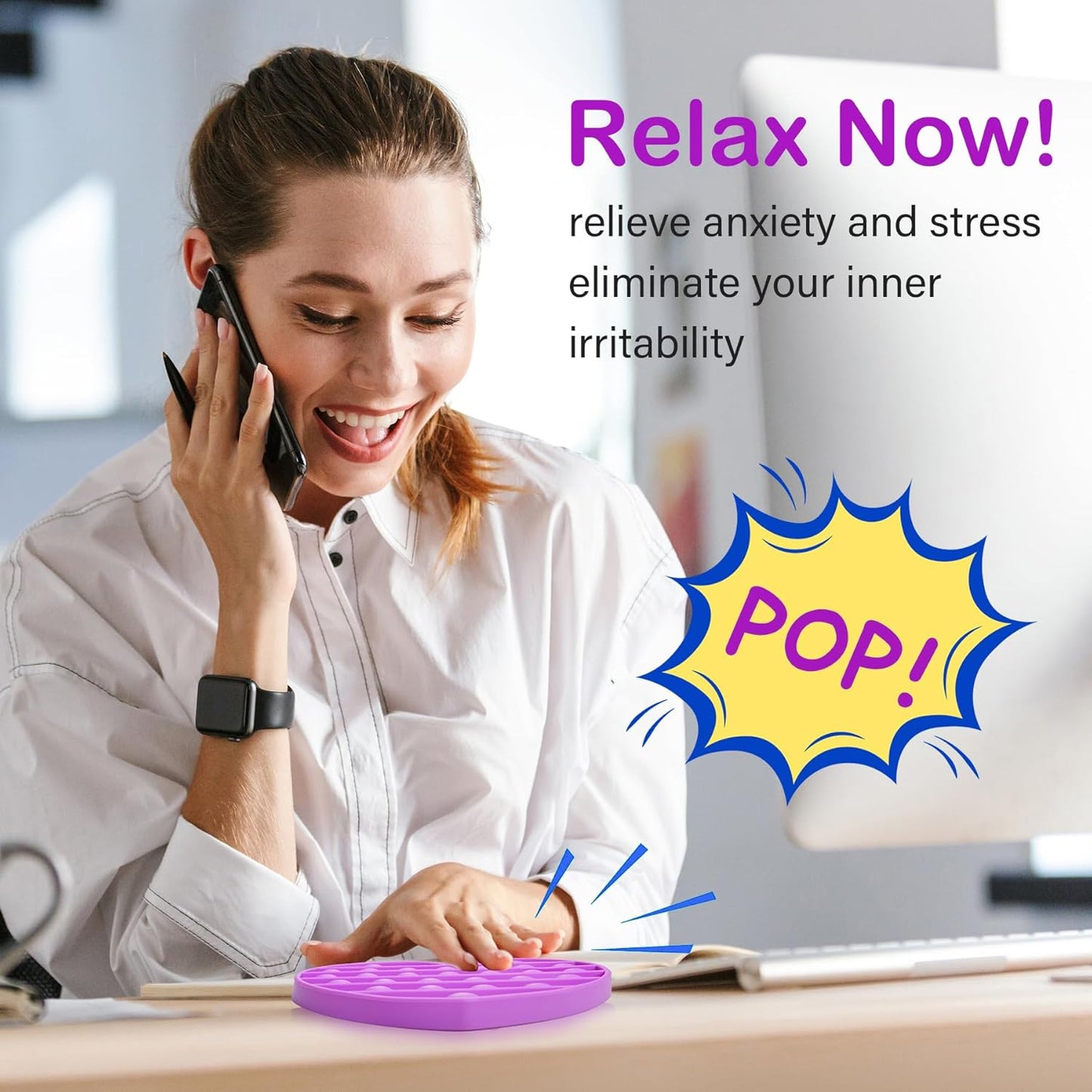 4 Pack Pop it Fidget Toys, Silicone Push Pop Fidget Toy for Kids & Adults, Stress Relief Bubble Toys for Learning Education Office Classroom ect