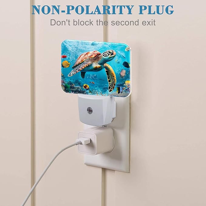 Sea Turtle Swims Under Water Night Light for Kids, Sea Turtle LED Night Light Plug into Wall with Dusk to Dawn Sensor for Girls Boys Women Men Room, Hallway, Kitchen, Bathroom, Stairs Decor