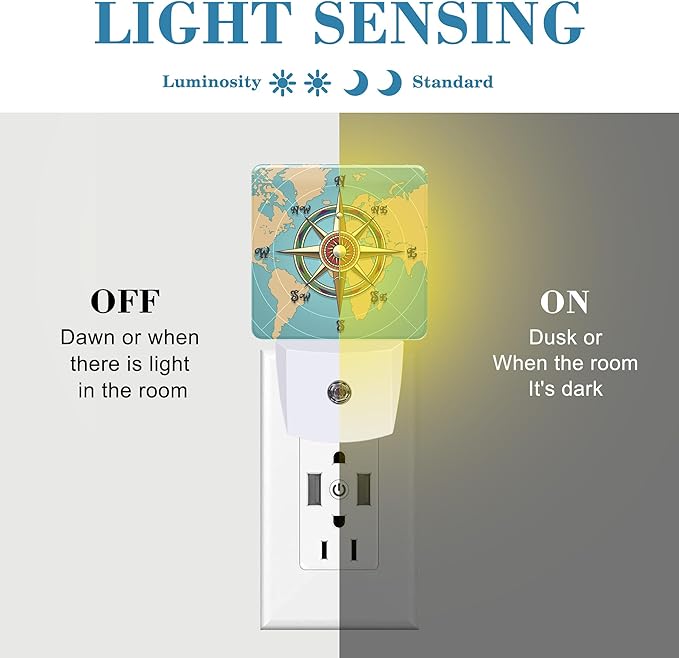 Plug in Night Lights Classic Vintage Nautical Wind Compass Night Light with Dusk to Dawn Sensor Night Light for Kid Girls Boys Women Room Decor, Hallway, Kitchen, Bathroom, Nursery, Stairs