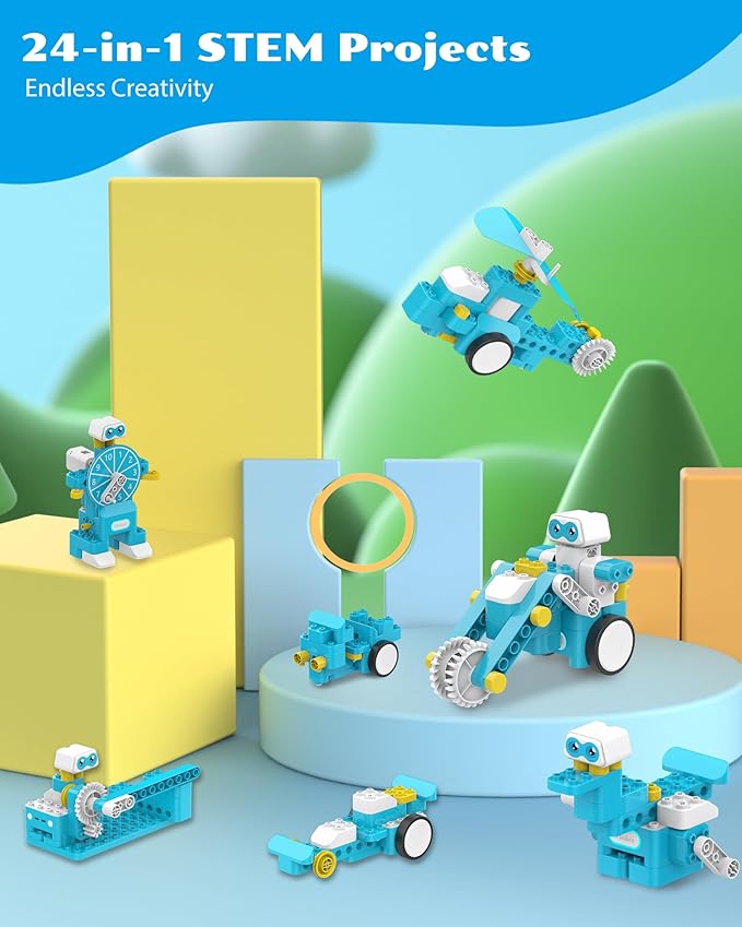 WhalesBot B3 Pro 24-in-1 Coding Robot Kit STEM Toy for Kids 4+, Advanced Smart Pen & Cards Programming, Educational Toy, Block Building Set with Controller&Motor&Sensors for Kids 4-6, 5-7