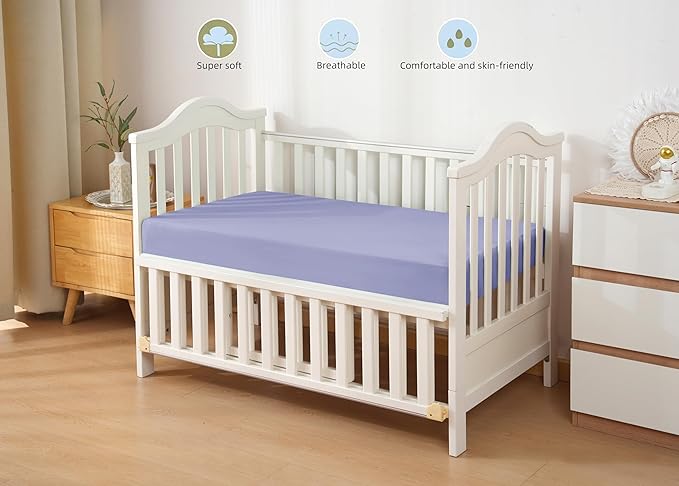 HBHLFZ Crib Sheets for Boys, Girls, 28x52 Inch Fitted Crib Sheet - 8 Inch Deep Pocketed Fixed Sheet - Soft and Comfortable Microfibre - Fits Standard cot and Toddler mattresses, Light Purple