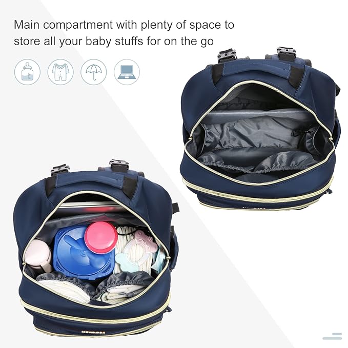 LOVEVOOK Diaper Bag Backpack, Quilted Baby Bag with Changing Pad & Pacifier Holder, Waterproof Travel Diaper Bags for Baby Boys Girls, Stylish and Large Capacity,Blue