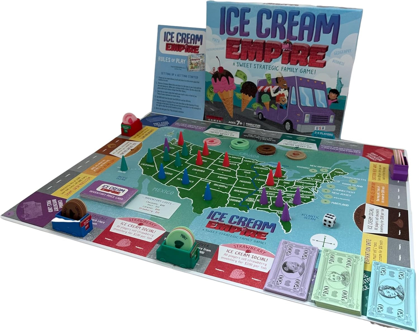 Ice Cream Empire Board Game | Fun Entrepreneurial Game for Families, Adults and Kids 7+ | Learn Business, Geography, and Math Skills | Competitive, Strategic, and Educational Game