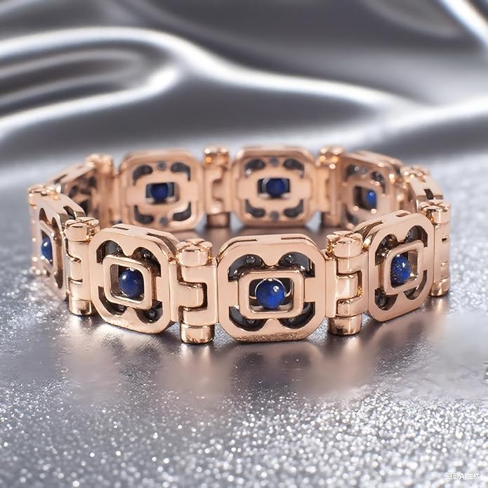 DIY Assembled Link Bracelet with Blue Gemstones - Elegant Statement Jewelry for Adult, Polished Link, Puzzle, Ceramic Style，Perfect for Gifting & Everyday Wear