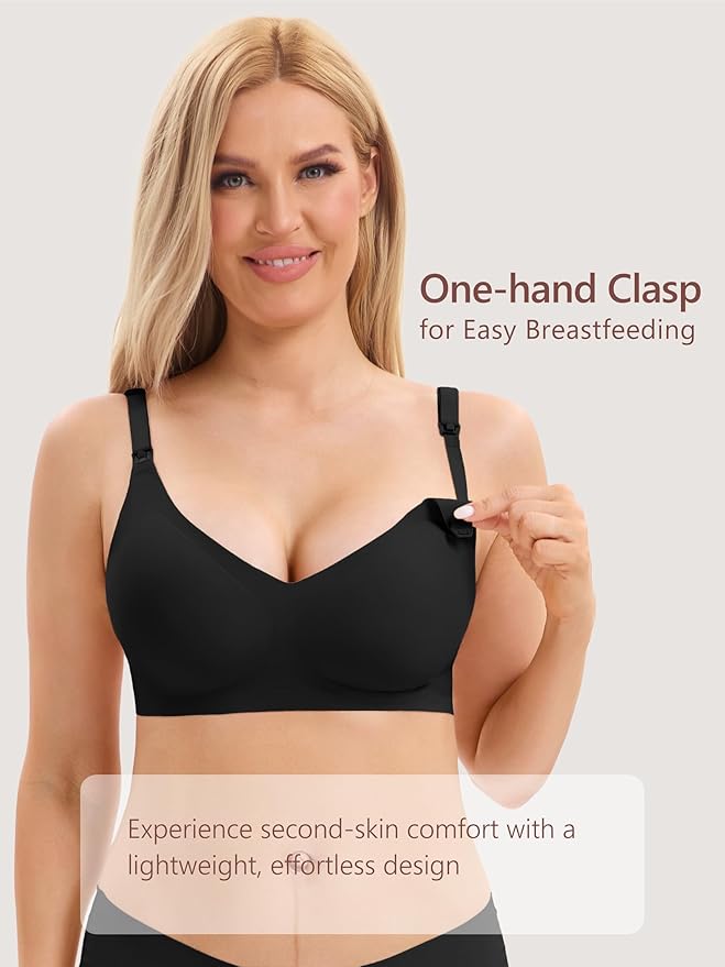 Angelhood 3 Pack Nursing Bras for Breastfeeding Seamless Pregnancy Maternity Bra Wireless Sleep Bralette with Extenders