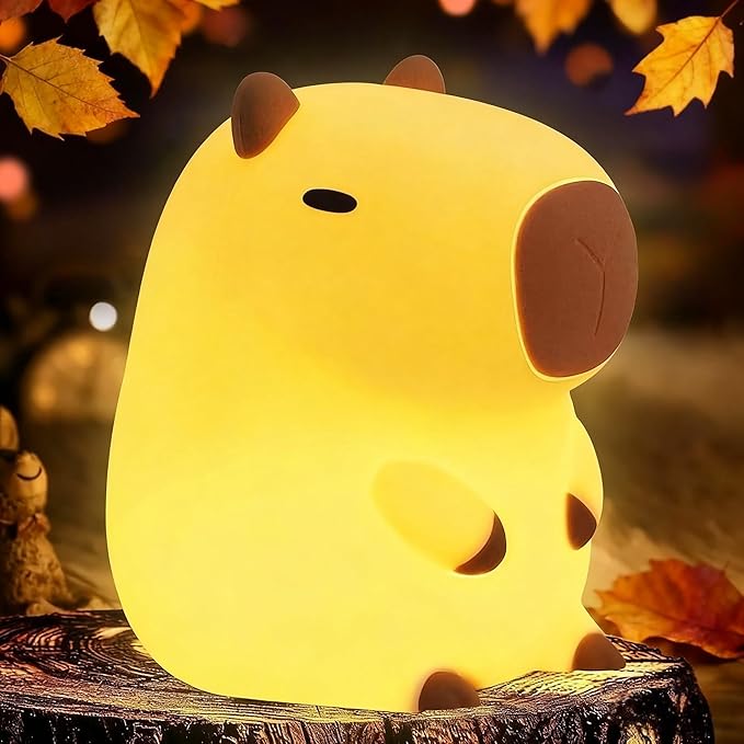 Capybara Cute Night Light, Squishy Capybara Lamp Xmas Gifts Toys, Rechargeable LED Dimmable Silicone Nightlight for Kids, Funny Light Up Capibara, Baby Nursery College Dorm Fall Décor