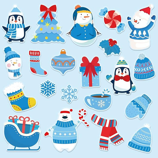 20 PCS Winter Thick Gel Clings for Christmas Window Decals Stickers - Home, Airplane, Classroom, Nursery Holiday Party Supplies Decorations for Kids, Toddlers and Adults