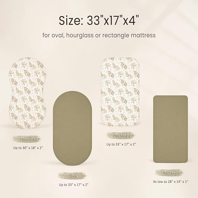 lulumoon Baby Bassinet Sheets Muslin: Soft Fitted Bassinet Sheets Floral for Girls - Fit for Oval Rectangle or Hourglass Mattress