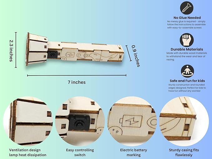 DIY Wooden Flashlight STEM Kit for Kids Aged 8-12 | Battery-Operated Educational Science Experiment Kit with Built-in Switch