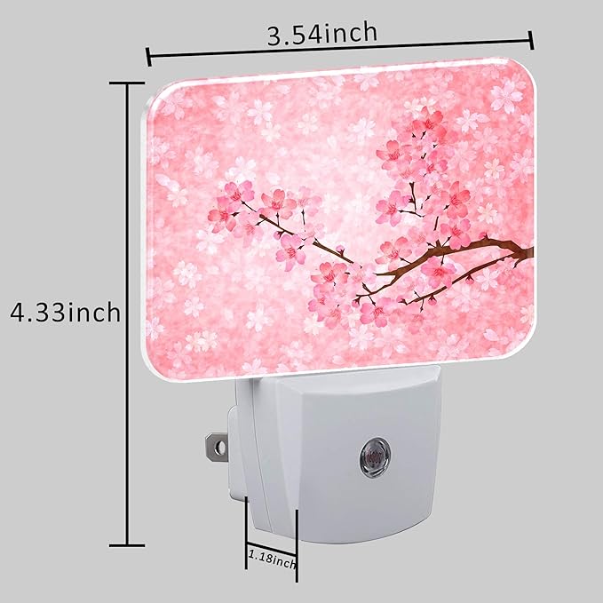 Blooming Cherry Blossoms Night Light Plug into Wall, Cherry Blossoms Night Light with Dusk to Dawn Sensor for Kid Girls Boys Women Men Bedroom, Hallway, Kitchen, Bathroom, Stairs Decor