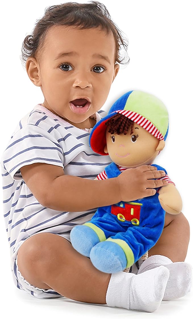 June Garden 13.5" Soft Dolly Milo - Stuffed Soft Baby Boy Doll for Birth and Up - Blue Outfit