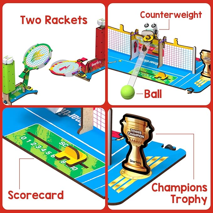 Smartivity Tabletop Tennis - Pickleball Game Kit for Kids 6 to 12, 2-Player STEM Toy with Mechanical Rackets & Scoreboard, Birthday Gift for Boys & Girls Age 6,7,8,9,10,11,12,13,14 Years