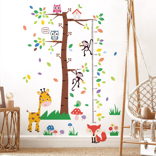 3D Cartoon Animal Height Growth Chart for Kids Wall Stickers Removable DIY Trees and Leaves Wall Stickers Vinyl Flowers Plants and Mushrooms Wall Art Decor for Nursery Kids Bedroom Living Room