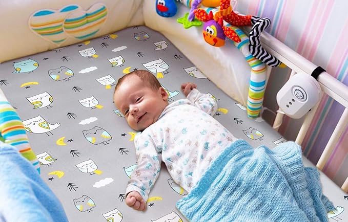 BROLEX Baby Fitted Crib Sheets: Kid Crib Sheets - Set of 2 for Toddler Standard Size Crib Mattress for Boys and Girls - Jersey Knit Crib Bed Sheets Owl Bear