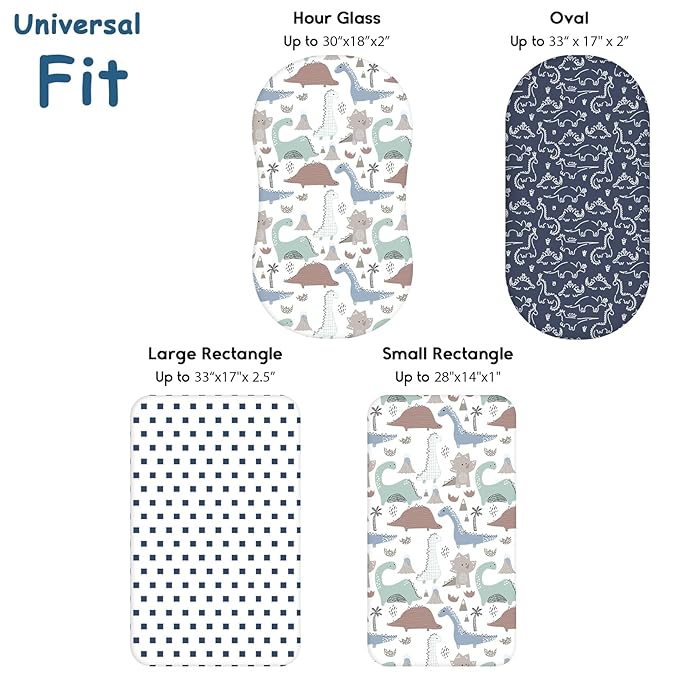 Yoofoss Bassinet Sheets for Baby,3-Pack Fitted Bassinet Sheets Set Compatible with Halo Bassinest Swivel Sleeper,Baby Delight,Angelbliss,Soft Breathable Bassinet Mattress Sheets (Dark Blue+Dinosaurs)