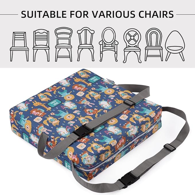 Zicac Portable Toddler Booster Seat for Dining Table, Safer Non-Slip Kids Booster Seat with Double Adjustable Straps, Washable Detachable Strong Support Increasing Cushion for Child (Purple/Yellow)