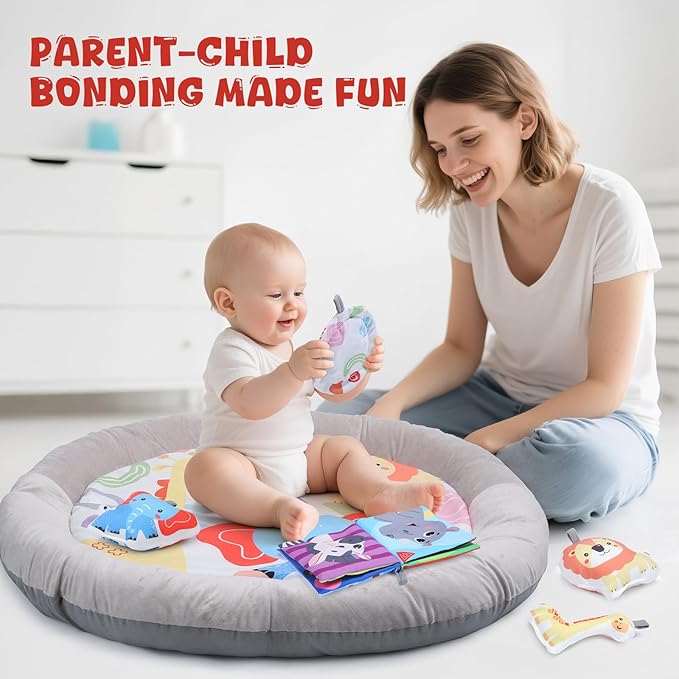 CUTE STONE Baby Gym Play Mat & Tummy Time Mat with Lights, Sounds, and Detachable Toys, Adjustable Volume Activity Gym for Infant Sensory & Motor Development, Newborn Baby Gift
