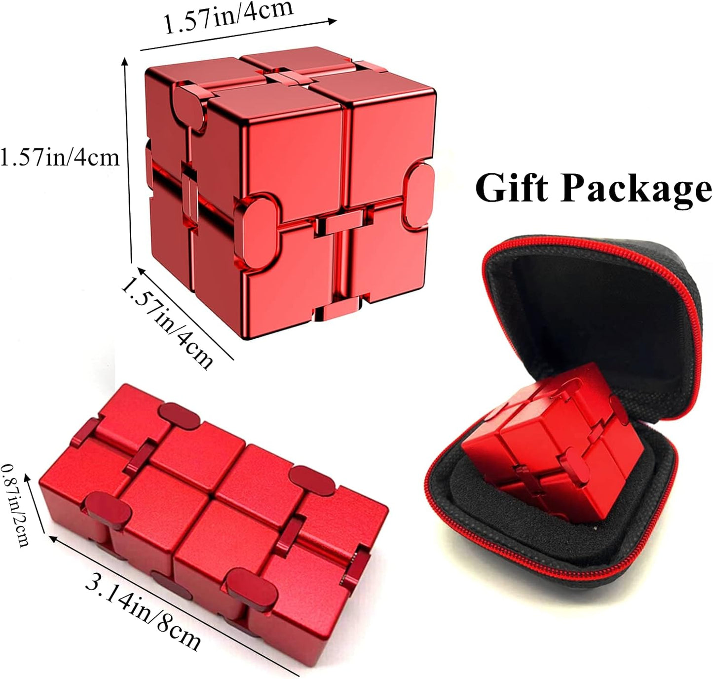 Fidget Blocks Toys Infinity Cube Anxiety Stress Relief Toy for Adults Gifts Aluminum Alloy Material (RED)