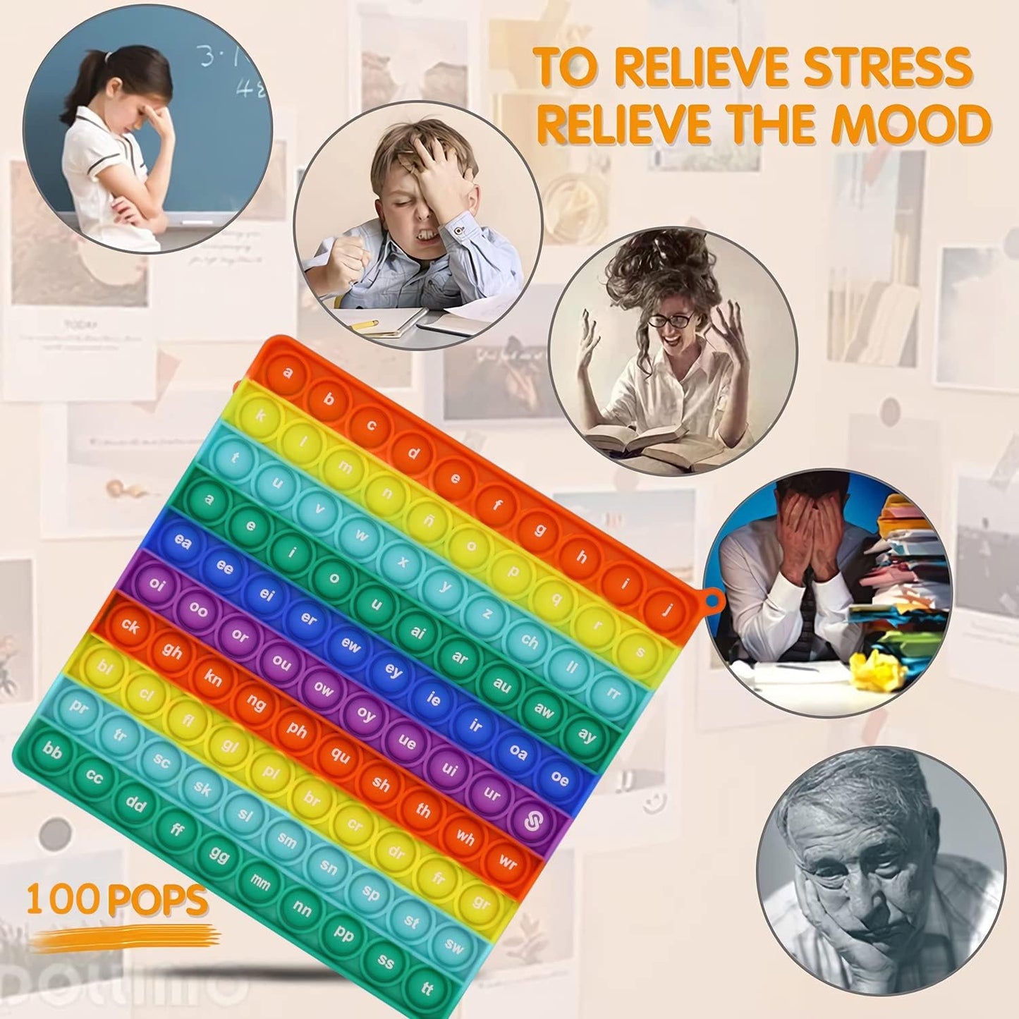 Both Side Word Pop Fidget Game, CVC Word, Alphabet, Letter, ABC, Phonics Pop it Board, Square Popper, Montessori Educational for Kindergarten Classroom Kids 1 2 3 Year Old