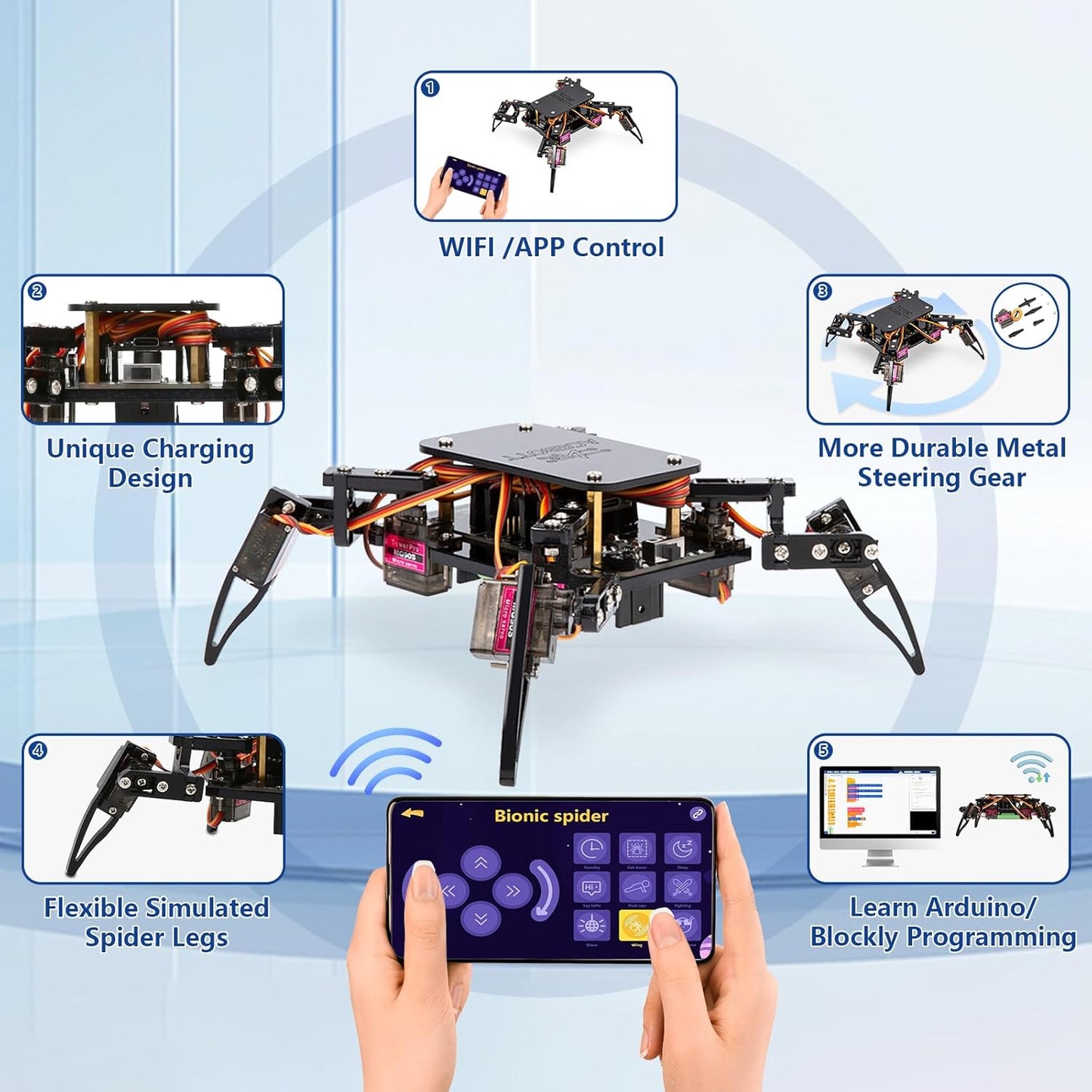 STEM Robotics Science Kits for Adults, ESP8266 Spider Robot Building Kit, App Remote Control, Walking Crawling Fun Educational Toy for 12 + Year Old Boys, Girls, Teens, Adults Unique Gifts