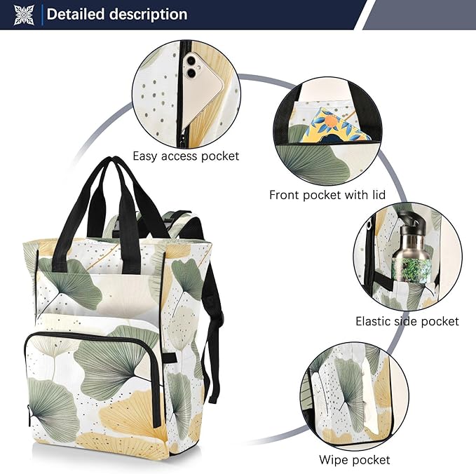 Graffiti Ginkgo Biloba Pattern Multifunctional Travel Backpack, Large Capacity