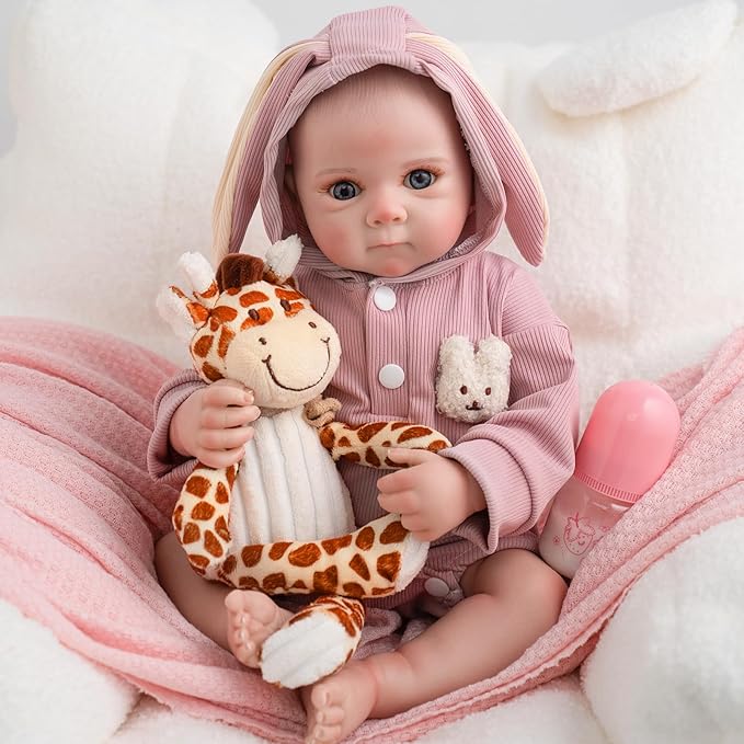 Jirachi Lifelike Reborn Baby Dolls, Real Life Vinyl Body Newborn Baby Girl, 18 Inch Realistic Reborn Baby with Feeding Accessories for Girls Age 3+