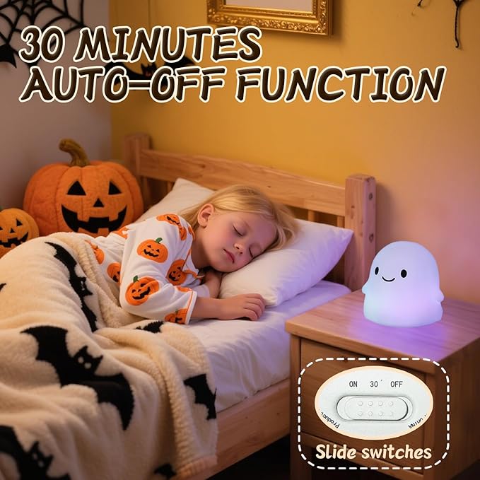 Ghost Night Light, Cute Ghost Decor Light Up Ghost Lamp - Color Changing Durable Kid-Safe Silicone, Long-Lasting Battery, USB Touch Control, Kids Halloween Gifts, Indoor Halloween Decor