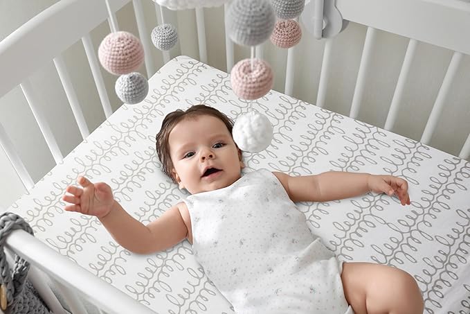 Bublo Baby 100% Organic Cotton Pack & Play Sheets 2-Pack (38″ × 24″) – Hypoallergenic & Toxin-Free Mini Crib/Travel Crib/Playpen Fitted Sheets – Deep-Pocket, Breathable, Neutral Colours