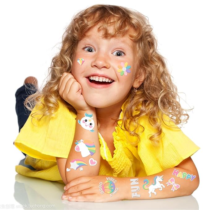 118 PCS Kids Tattoos Temporary for Girls, Unicorn Rainbow Crown Glitter Tattoos, Girls Unicorn Party Decorations Kids Birthday Party Favor Supplies Princess Tattoos Stickers