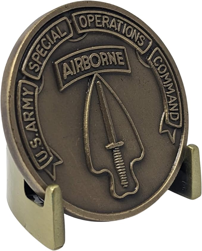 Military Challenge Coin Display Stand - Solid Metal with Anodized Finish - US Vet. Business (Antique Brass Five-Pack)