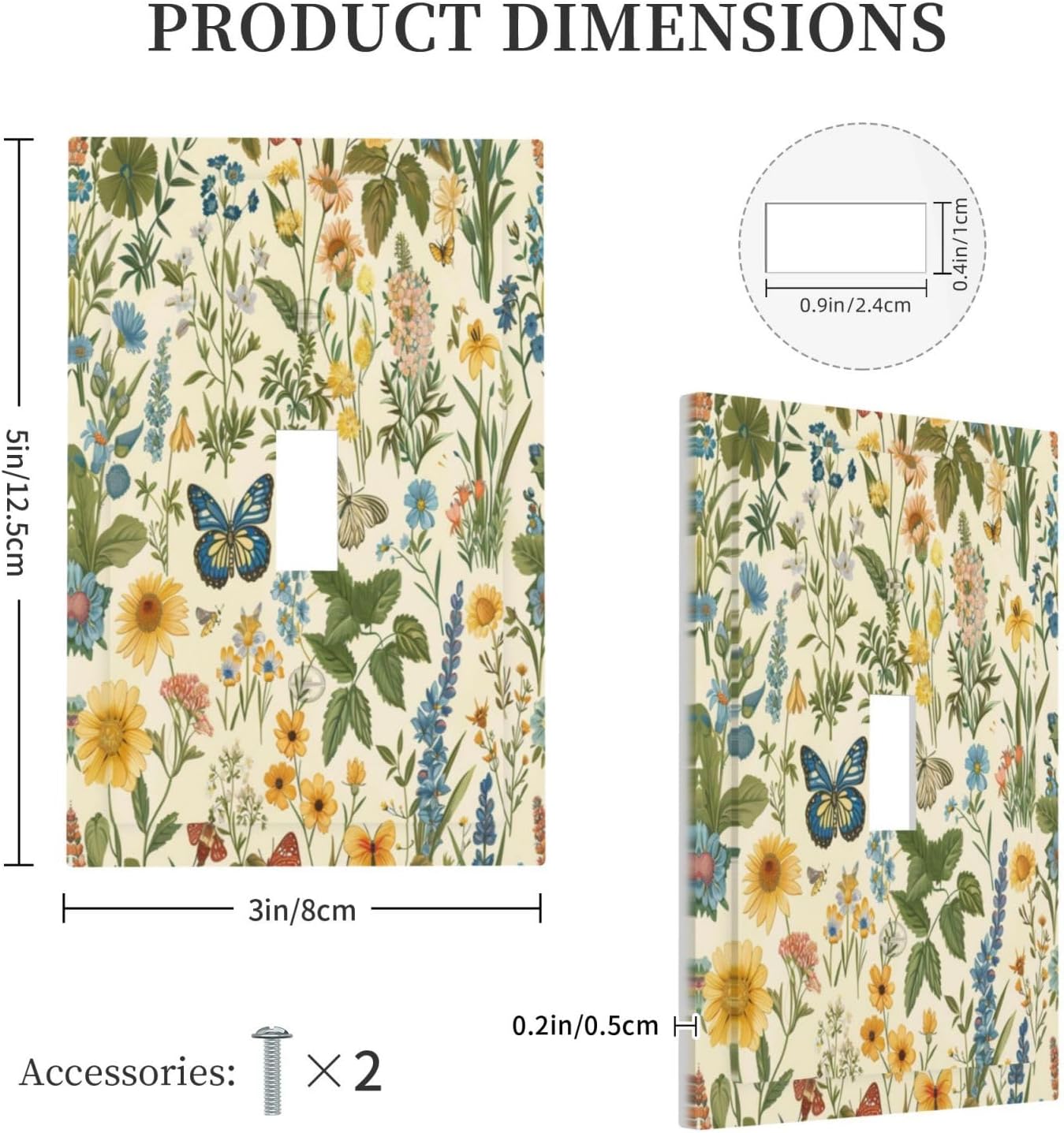 Decorative Switch Covers Plate Rustic Plant Garden Leaf Flower Butterfly 1 Gang Wall Plate Unique Single Toggle Wall Cover Plate Jumbo Electrical Light Switch Plate Faceplate for Home Decor