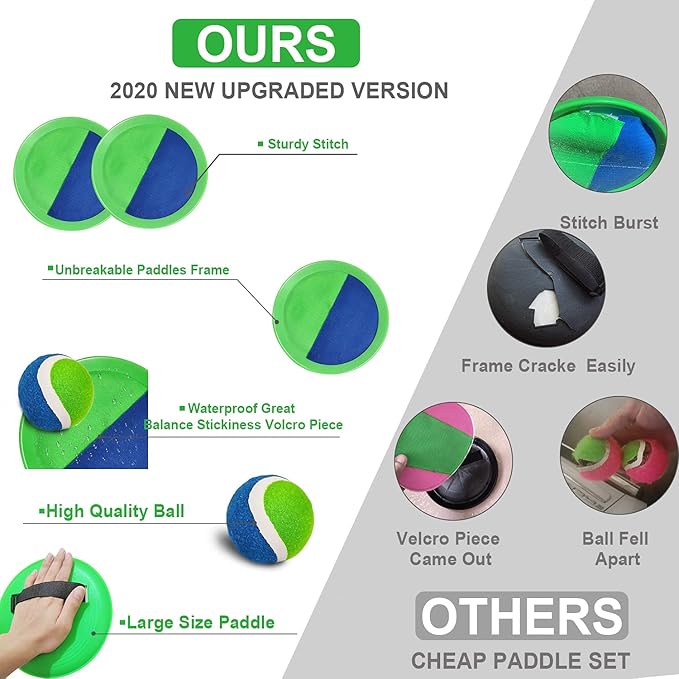 Jalunth Ball Catch Paddle Set Games - Beach Toys Pool Back Yard Outdoor Lawn Games Backyard Camping Toss Age 3 4 5 6 7 8 9 10 11 12 Years Old Boys Girls Kids Adults Family Christmas Easter Gifts