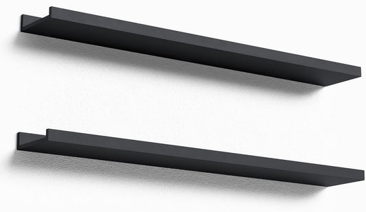 35.4 Inches Long Floating Shelves Wall Mounted, 2 Set Modern Black Wall Shelf for Bedroom, Nursery Book Shelf with Lip, Picture Ledge Shelf for Wall Decor Living Room Bathroom Kitchen- Black