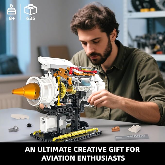 Aircraft Engine Building Kit for Adults, STEM Mini Engine Model Toy with Motor & Hand Rocker, Compatible with Lego Airplane Set, Gift Idea for Kids & Teens Boys 8-14 (635 PCS)