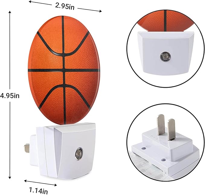 EKOBLA Basketball Night Light American Ball Sports Design Plug-in Night Lights with Dusk-to-Dawn Sensor for Bedroom Bathroom 0.5W 0.5W Sleep-Friendly for Men Boys Gift (Black Orange)