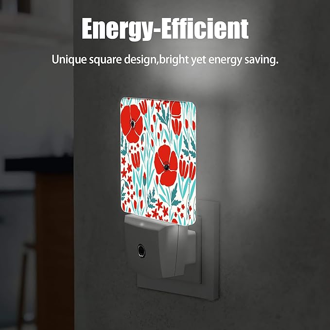 Red Morning Glory Night Light, Dusk to Dawn Smart Sensor Night Light for Bedroom Bathroom Kitchen Hallway Stairs Hallway, Plug-in, Energy Efficient Decor Desk Lamp Gifts