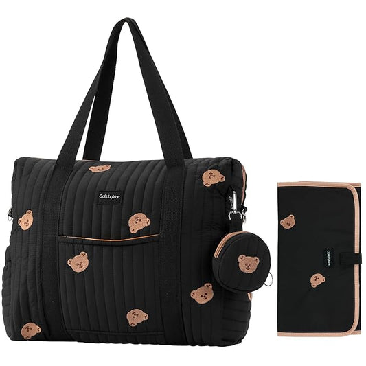 Large Diaper Bag Tote, Maternity Hospital Travel diaper tote, Multifunction baby bag, Baby Nappy Bags, Messenger bag (Medium - Black Bears)