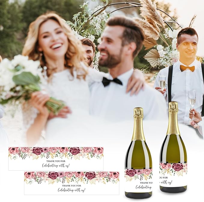 100PCS Wedding Water Bottle Labels Waterproof Greenery Floral Wraps Sticker for Water Bottle Baby Shower Bottle Label for Bridal Shower Party Thanks A14