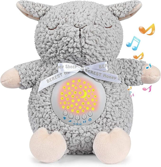BEREST Baby Sleep Soother with Projector Night Light, Teddy Bear Sheep Musical Plush Toy with White Noise, Heartbeat, Shushing, Lullabies for Newborns, Boys & Girls Infants Shower Gift