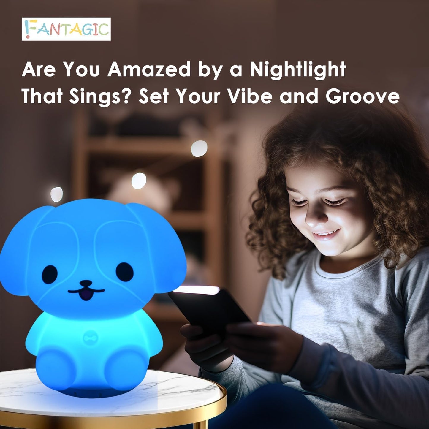 Combined Bluetooth Speaker & Nightlight With 9 Color Emissions, Child Friendly Silicone & BPA Free, USB Recharging, Receives Audio From Computer, Phone Or Tablet, and includes Remote Control (Dog)
