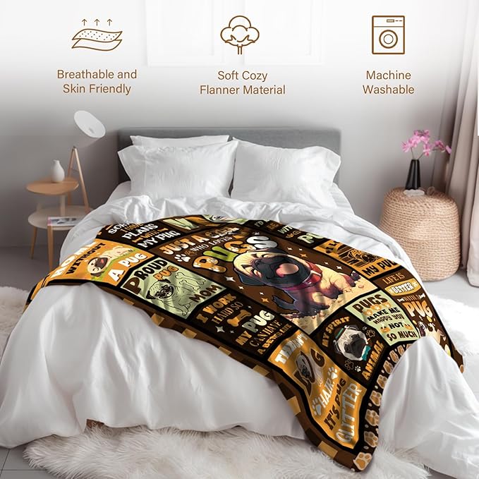 Pug Blanket Gifts for Women, Dog Lover Gifts, Pug Lovers, 50 * 60" Soft Throw Blanket for Christmas Birthday for Women