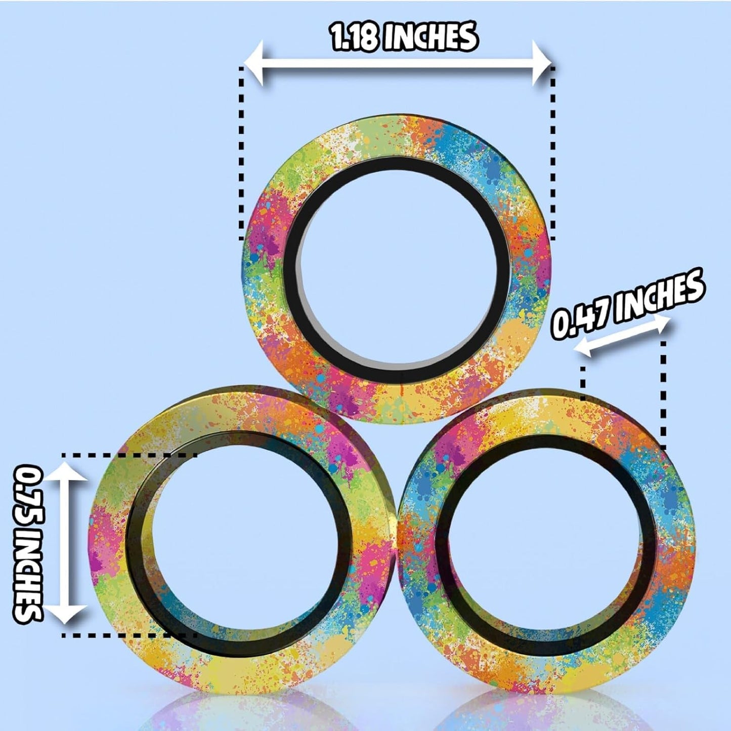 BUNMO Magnetic Rings - Fidget Toys Adults - Magnetic Fidget Rings - Endless Hours of Fun - Spin, Connect & Play - Addictive Fidget Toy for Boys & Girls - Great Teen Gift - Rainbow