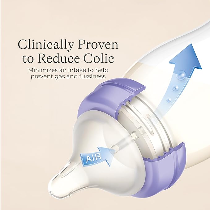 Lansinoh Anti-Colic Baby Bottles for Breastfeeding Babies, 5 Ounces, 4 Count, Includes 4 Extra Slow Flow Nipples, Size XS