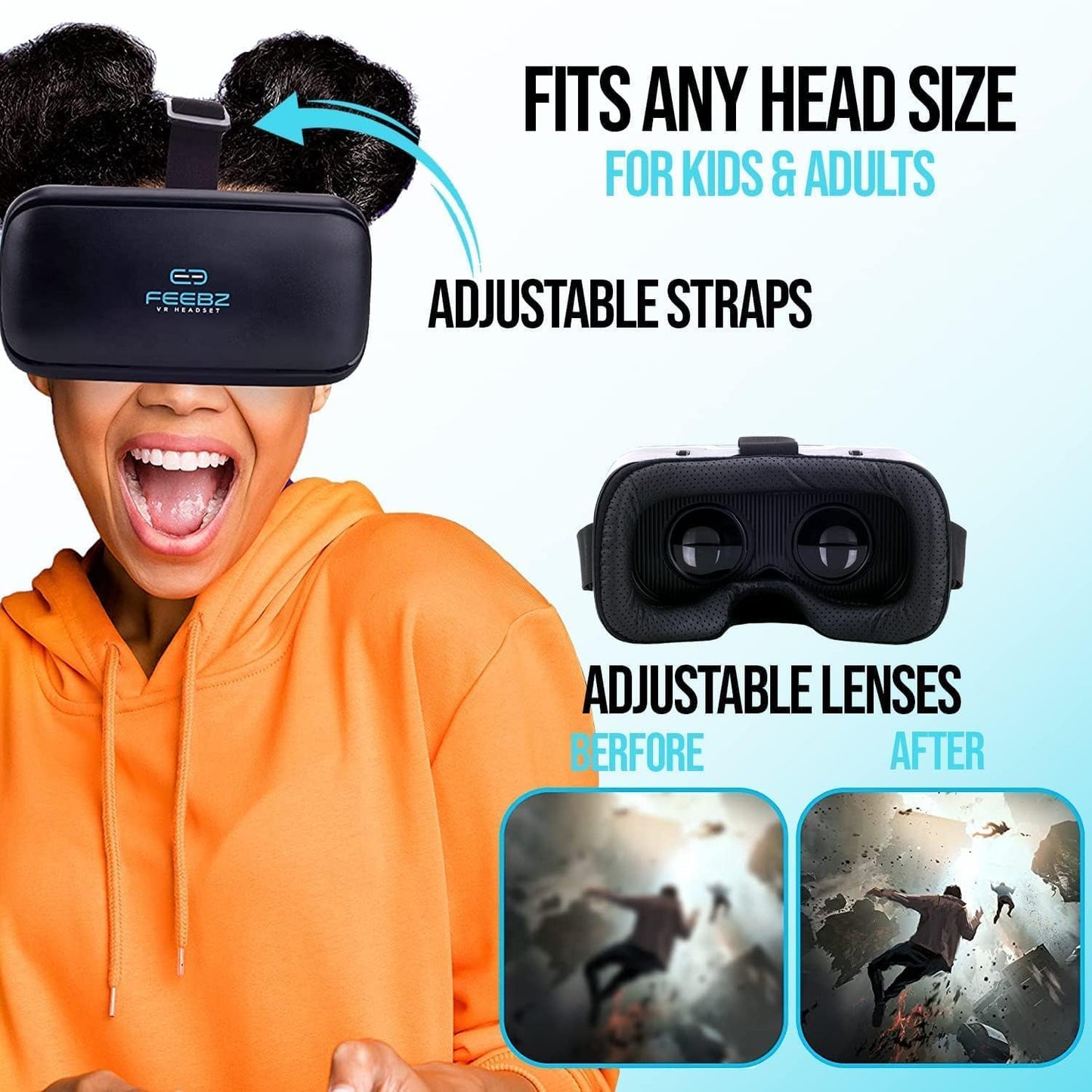 FEEBZ 3D VR Headset for Kids 2.0 + Android Remote - for iPhone & Android Phones | with 3D VR Videos & Apps Links | Virtual Reality Goggles Set for Beginners