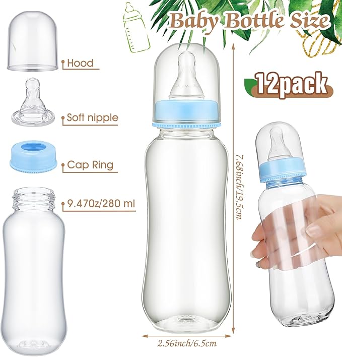 TrelaCo Safari Cool Baby Shower Games Bottle Chug Sign Wooden Jungle Animals Theme Gift Sets Gender Reveal Party Favors and 12 Pcs Baby Bottle Shower Favor for Games Gender Reveal