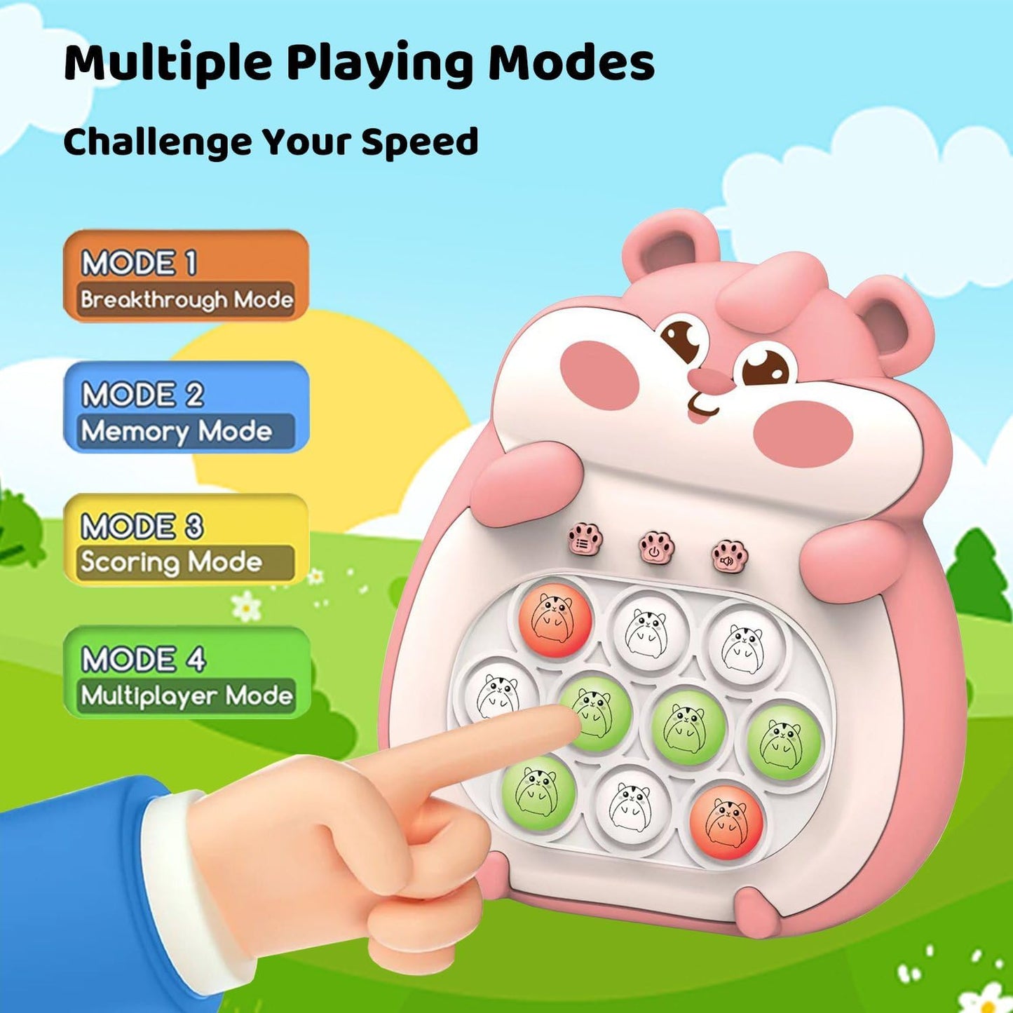 Fast Push Bubble Pop Fidget Toy, Electronic Light Up Game Console, Cool Birthday Gifts for 6 7 8 9 10-12 Year Boys and Girls Pop Up Stress Relief Toy, Concentration Speed Puzzle Game for Kids