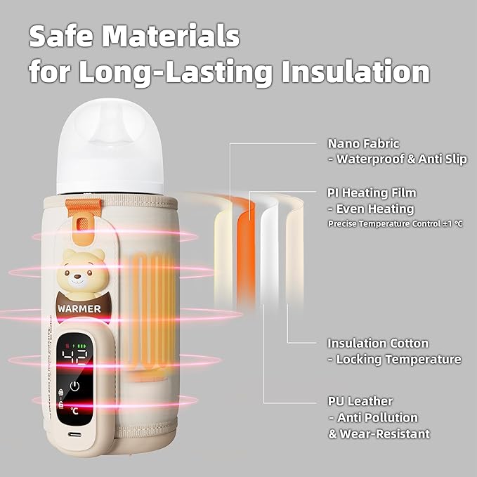 Portable Bottle Warmer for Travel, Baby Bottle Warmer for Breastmilk & Formula, Milk Warmer on The Go, Accurate Temperature Control, Retain Nutrients