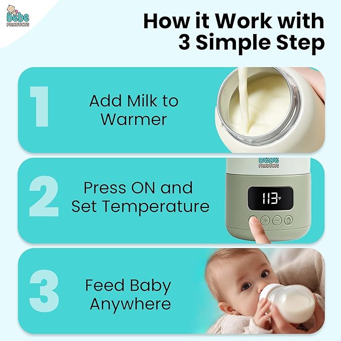 Portable Bottle Warmer for Travel 17oz, 45W Fast Charge, Long Battery Life, 316 Stainless Steel, LED Display, Fast Heating, Precise Temp Control, Safety Lock Cordless, Perfect for Indoor & Outdoor Use