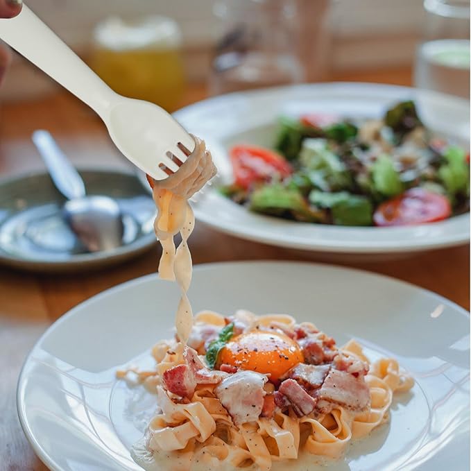 12 Pcs Kids Spoons and Forks Toddler Utensils Plastics Reusable Silverware Baby Cutlery Set Feeding Dinnerware Utensils BPA Free Microwave Dishwasher and Freezer Safe- White