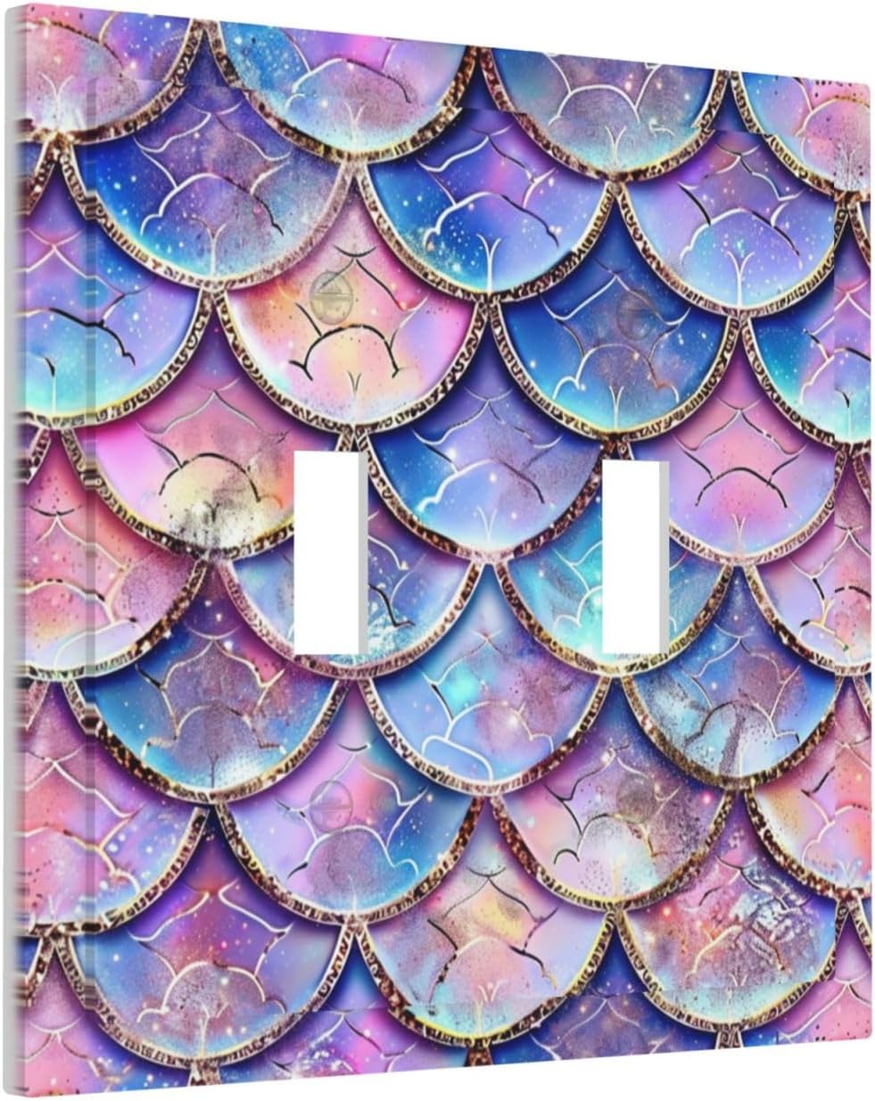 Decorative Switch Covers Plate Cute Pink Purple Mermaid Scales 2 Gang Wall Plate Unique Double Toggle Light Switch Plate Wall Cover Plate Faceplate for Bedroom Home Decor
